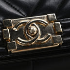 Calfskin Chevron Quilted Medium Boy Flap Black