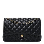 Lambskin Quilted Jumbo Double Flap Black