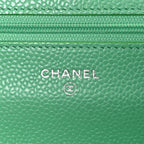 Caviar Chevron Quilted Wallet On Chain WOC Green