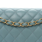 Iridescent Caviar Quilted Medium Double Flap Light Blue