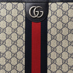GG Supreme Monogram Textured Dollar Calfskin Web Large Savoy Trolley Suitcase Beige Blue