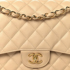Caviar Quilted Jumbo Double Flap Beige Clair