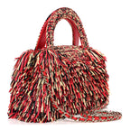Raffia Fringe Nano Kelly Shopper Red Beige Black