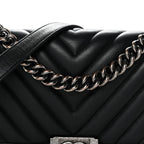 Lambskin Chevron Quilted Medium Boy Flap Black