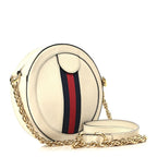 Textured Calfskin Web Mini Ophidia Round Shoulder Bag Mystic White