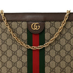 GG Supreme Monogram Web Medium Ophidia Chain Shoulder Bag Brown