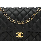 Lambskin Quilted Medium Double Flap Black
