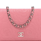 Lambskin Camellia Embossed Wallet on Chain WOC Pink