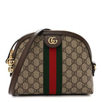 GG Supreme Monogram Textured Dollar Calfskin Web Small Ophidia Dome Shoulder Bag Beige Ebony New Acero