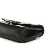 Calfskin Chevron Beaded Chain Mini Square Flap Black