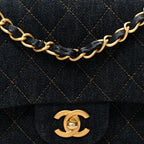 Denim Quilted Medium Double Flap Dark Blue