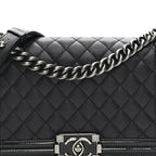 Goatskin Quilted Patent Medium Duo Boy Flap Dark Blue