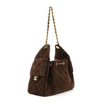 Suede Quilted Small Chanel 25 Handbag Dark Brown