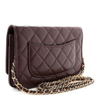 Shiny Caviar Quilted Strass Wallet On Chain WOC Bordeaux