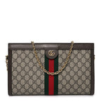 GG Supreme Monogram Web Medium Ophidia Chain Shoulder Bag Brown
