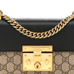 GG Supreme Monogram Calfskin Small Padlock Shoulder Bag Beige Black Cuir