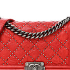 Crumpled Lambskin Small Studded Boy Flap Red