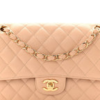 Caviar Quilted Medium Double Flap Beige