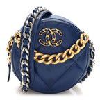 Lambskin Quilted Chanel 19 Round Clutch With Chain  Navy