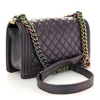 Iridescent Goatskin Quilted Medium Boy Flap Purple