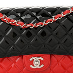 Patent Calfskin Quilted Bi-Color Medium Double Flap Black Red
