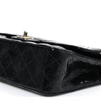 Patent Quilted Sparkle Glitter Medium Double Flap Black