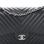 Caviar Chevron Quilted Jumbo Double Flap Black