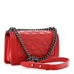 Crumpled Lambskin Small Studded Boy Flap Red