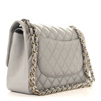 Caviar Quilted Jumbo Double Flap Grey