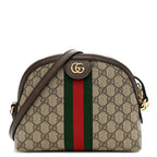 GG Supreme Monogram Textured Dollar Calfskin Web Small Ophidia Dome Shoulder Bag Beige Ebony New Acero