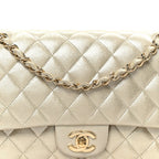Metallic Canvas Quilted Medium Double Flap Light Gold