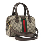 GG Supreme Monogram Textured Dollar Calfskin Web Mini Ophidia Top Handle Bowler Bag Beige Ebony New Acero