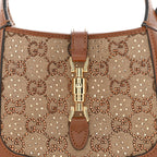 New Canvas Charisma Calfskin Crystal GG Monogram Mini Jackie 1961 Hobo Camel Ebony