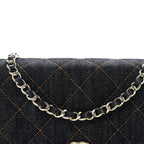 Denim Quilted CC Turnlock Wallet On Chain WOC Dark Blue Orange