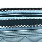 Metallic Caviar Quilted Small Boy Clutch With Chain Turquoise