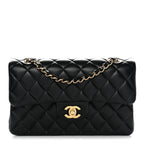 Lambskin Quilted Small Double Flap Black