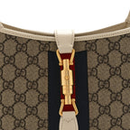 GG Supreme Monogram Azalea Calfskin Web Small Jackie 1961 Hobo Beige Ebony Mystic White
