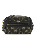 Jacquard Black Denim GG Monogram Textured Dollar Calfskin Mini Ophidia Shoulder Bag Black Ivory