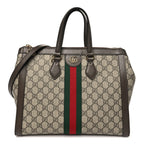 GG Supreme Monogram Web Medium Ophidia Tote Bag Brown