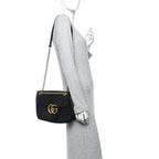 Calfskin Matelasse Medium GG Marmont Shoulder Bag Black