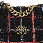 Tweed Quilted Large Chanel 19 Flap Black Orange Blue