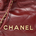 Shiny Calfskin Quilted Mini Chanel 22 Dark Burgundy