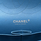 Iridescent Caviar Quilted Jumbo Double Flap Blue