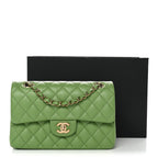 Caviar Quilted Small Double Flap Green