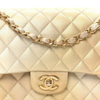 Metallic Goatskin Quilted Ombre Medium Double Flap Gold