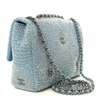 Denim Strass Evening Flap Bag Blue