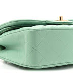 Caviar Quilted Small Double Flap Light Green