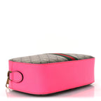GG Supreme Monogram Textured Dollar Calfskin Web Ophidia Small Crossbody Bag Beige Ebony Fuchsia