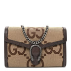 Monogram Jumbo GG Textured Dollar Calfskin Mini Dionysus Chain Wallet Camel Ebony New Acero