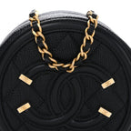 Caviar Quilted Round Filigree Crossbody Black